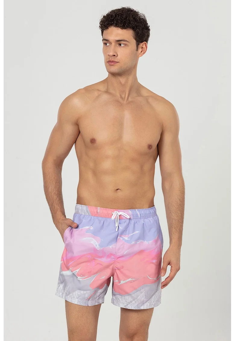 Pantaloni scurti de baie cu buzunare si snur, Roz pastel/Lila/Liliac prafuit