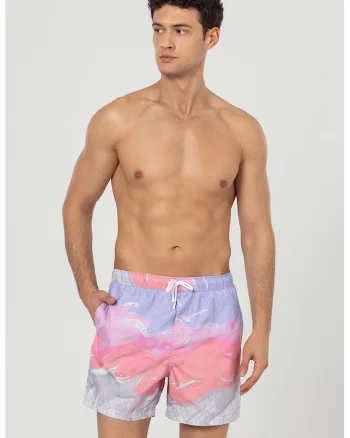 Pantaloni scurti de baie cu buzunare si snur, Roz pastel/Lila/Liliac prafuit