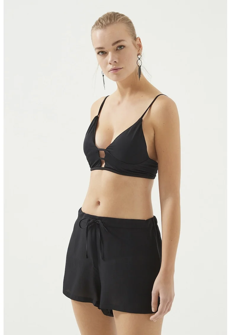 Pantaloni scurti de baie din lyocell cu snur, Negru stins