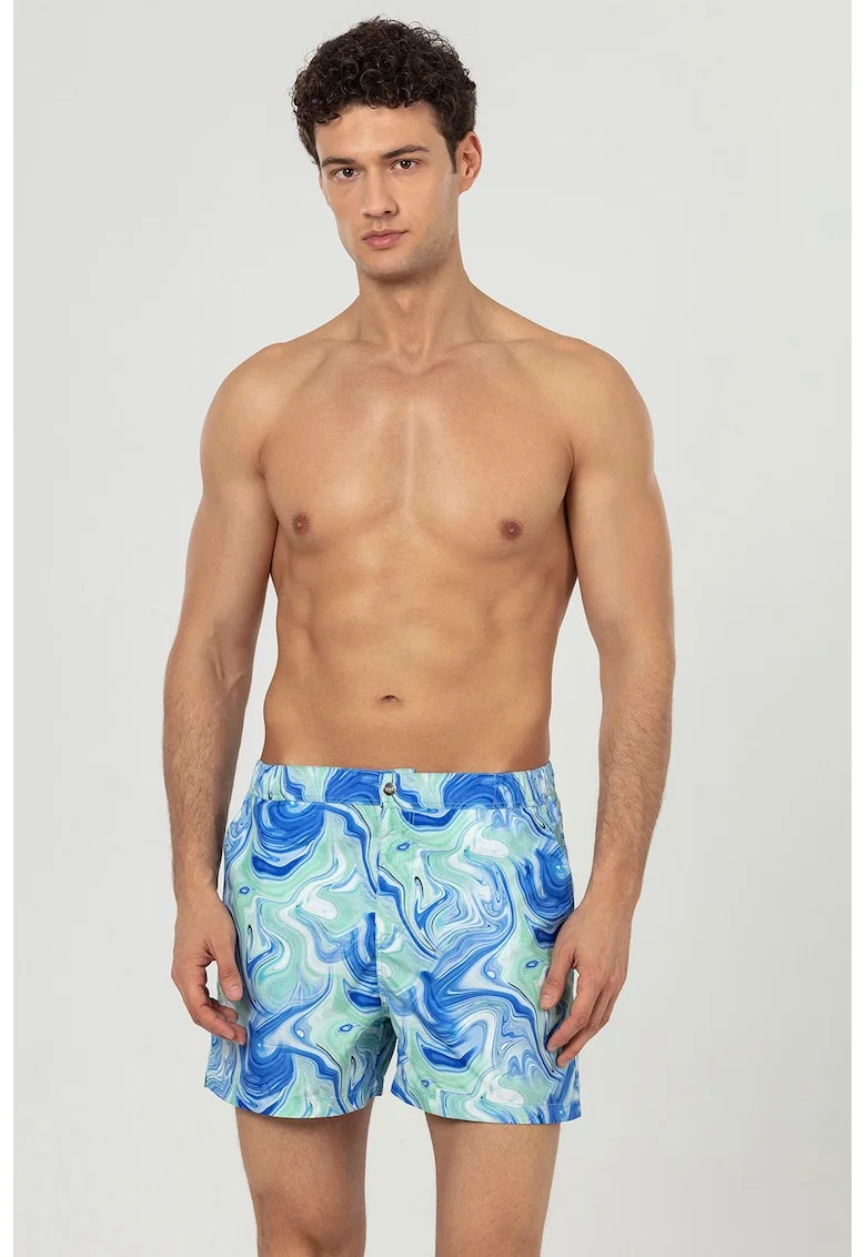 Pantaloni scurti de baie cu buzunare laterale, Alb/Albastru royal/Albastru glaciar