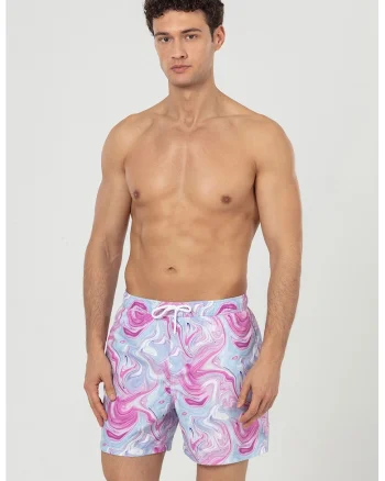 Pantaloni scurti de baie cu buzunare si snur, Roz fandango/Albastru azur
