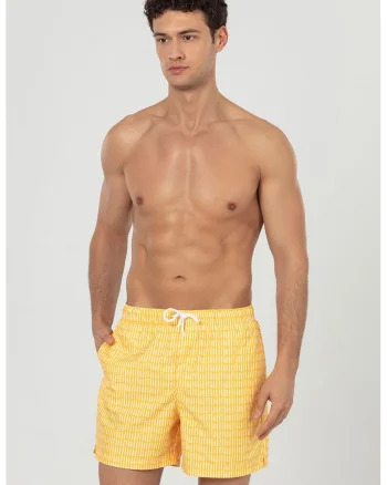 Pantaloni scurti de baie cu buzunare si snur, Alb/Galben sofran