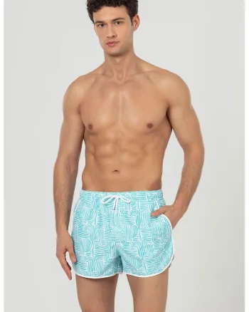 Pantaloni scurti de baie cu buzunare, Alb/Albastru aquamarin
