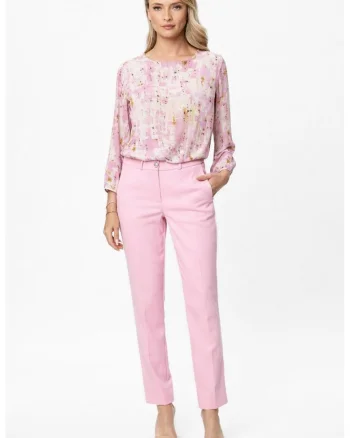 Pantaloni tslim-fit Daria, Roz pastel
