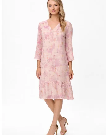 Rochie midi cu decolteu in V Yvona, Portocaliu/Roz