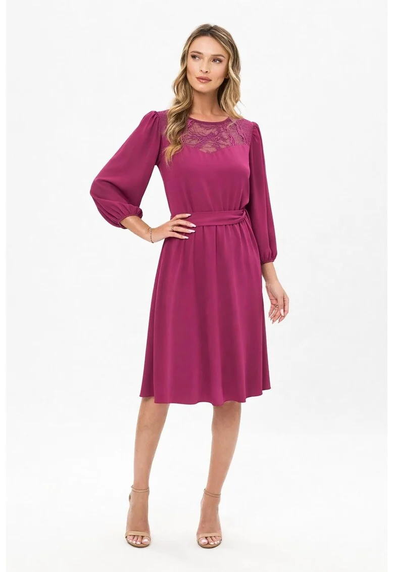 Rochie midi cu croiala evazata Casiana, Roz zmeuriu
