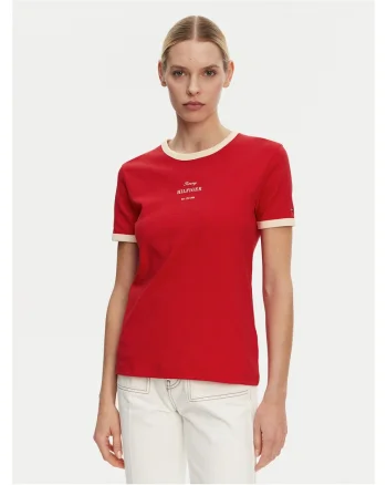Tricou  dama, Rosu/Alb