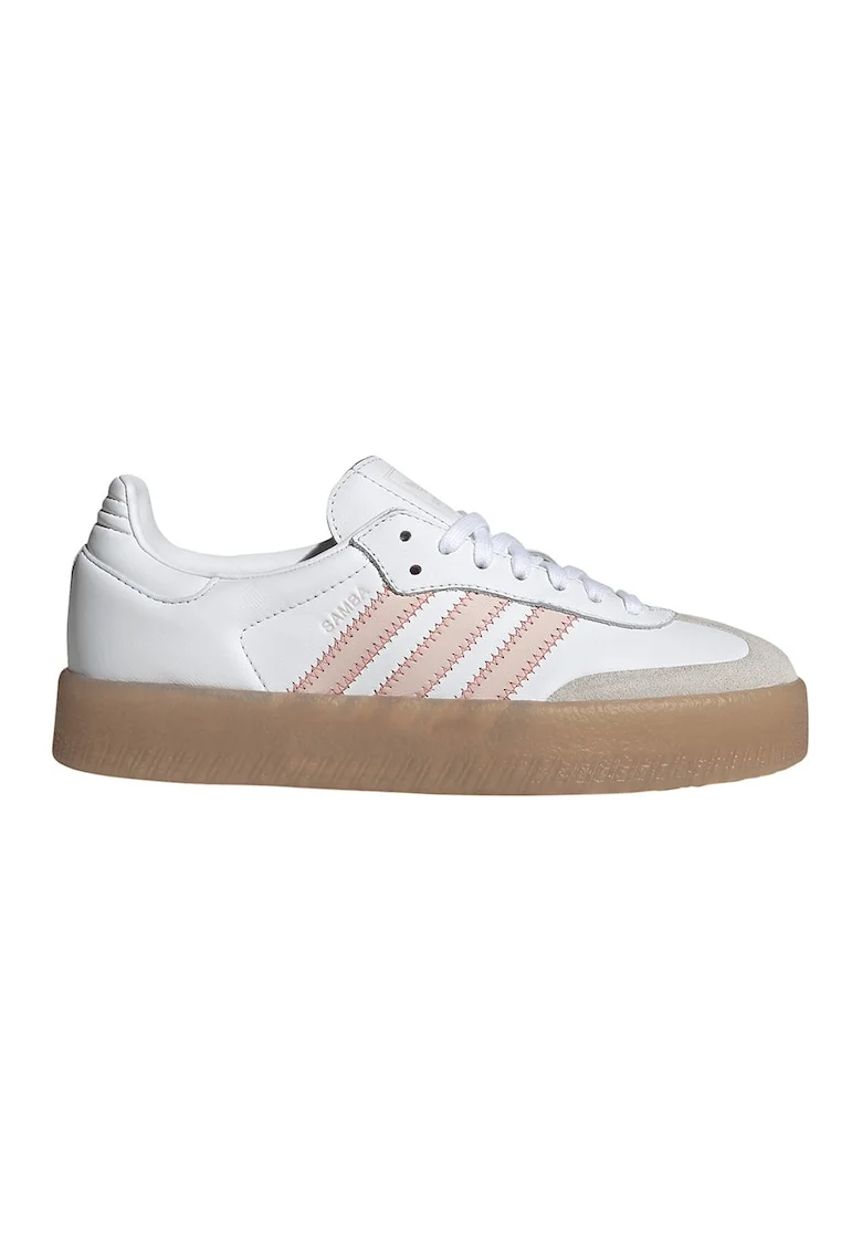 Pantofi sport Sambae din piele intoarsa si piele, Alb/Gri deschis/Piersica