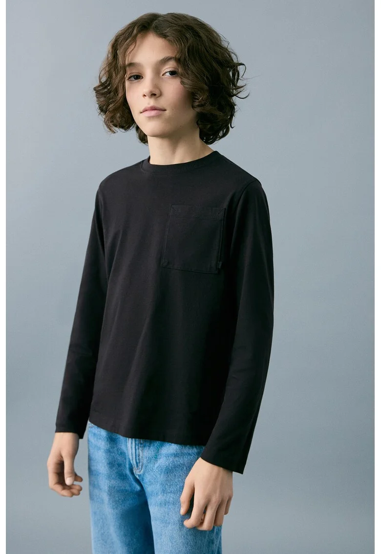 Bluza din bumbac cu buzunar pe piept, Negru