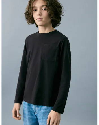 Bluza din bumbac cu buzunar pe piept, Negru