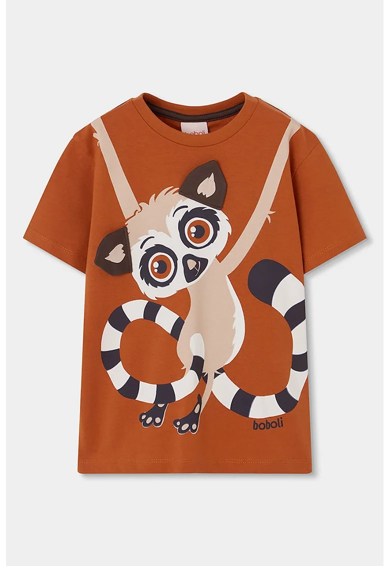 Tricou din bumbac cu imprimeu cu lemur, Portocaliu