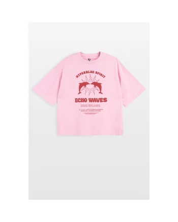Tricou cu grafica si dcolteu la baza gatului