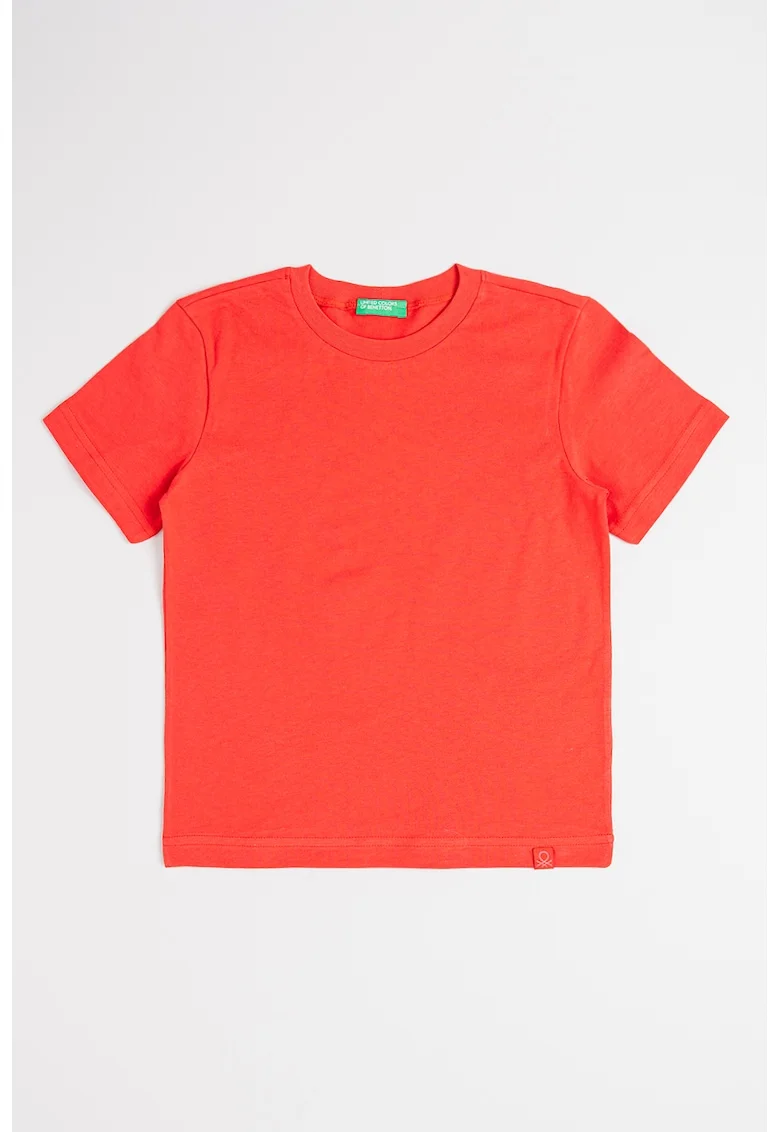 Tricou din bumbac cu decolteu la baza gatului, Rosu deschis