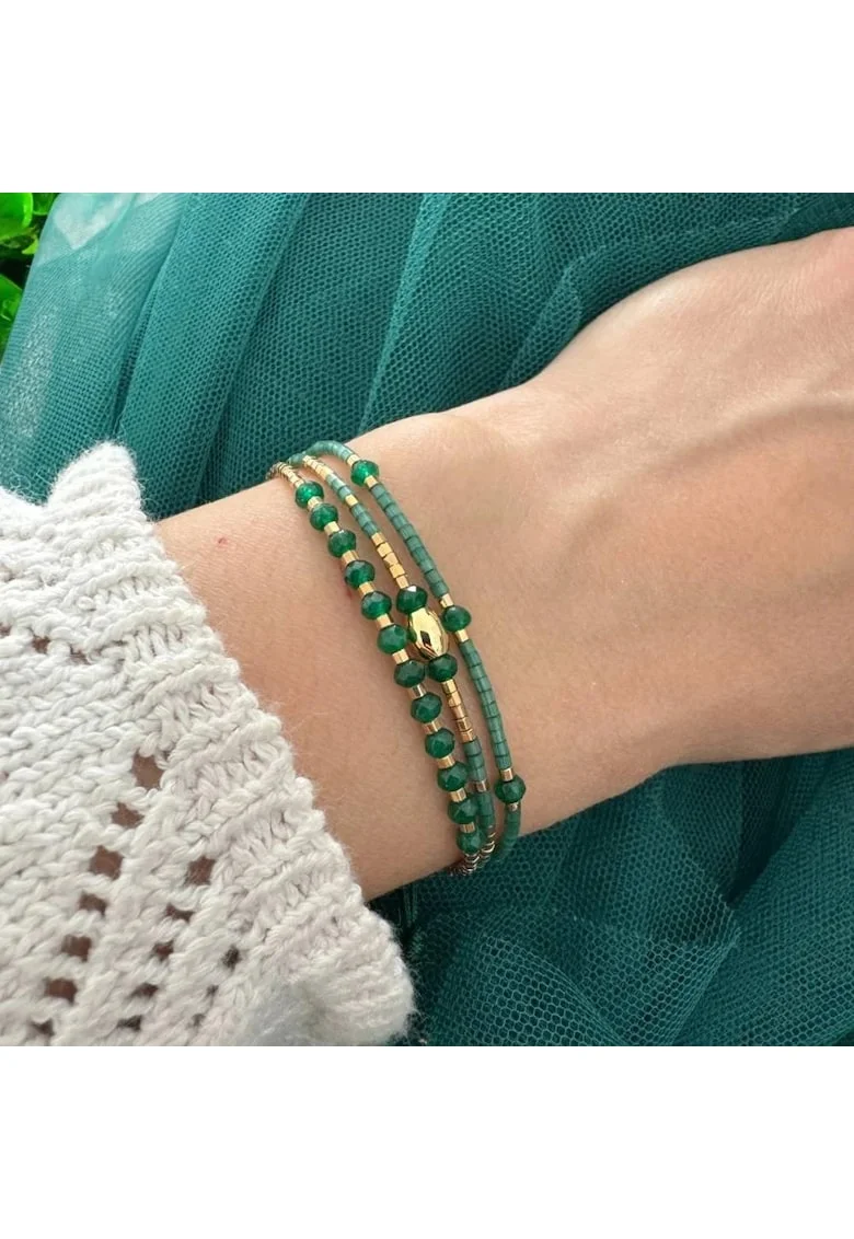Bratara handmade snur 3 straturi Safiya cu Miyuki si Jad Verde