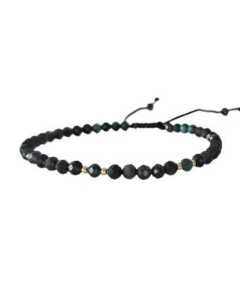 Bratara snur dama,  din pietre naturale de Obsidian si Malachit cu accesorii din Argint 925