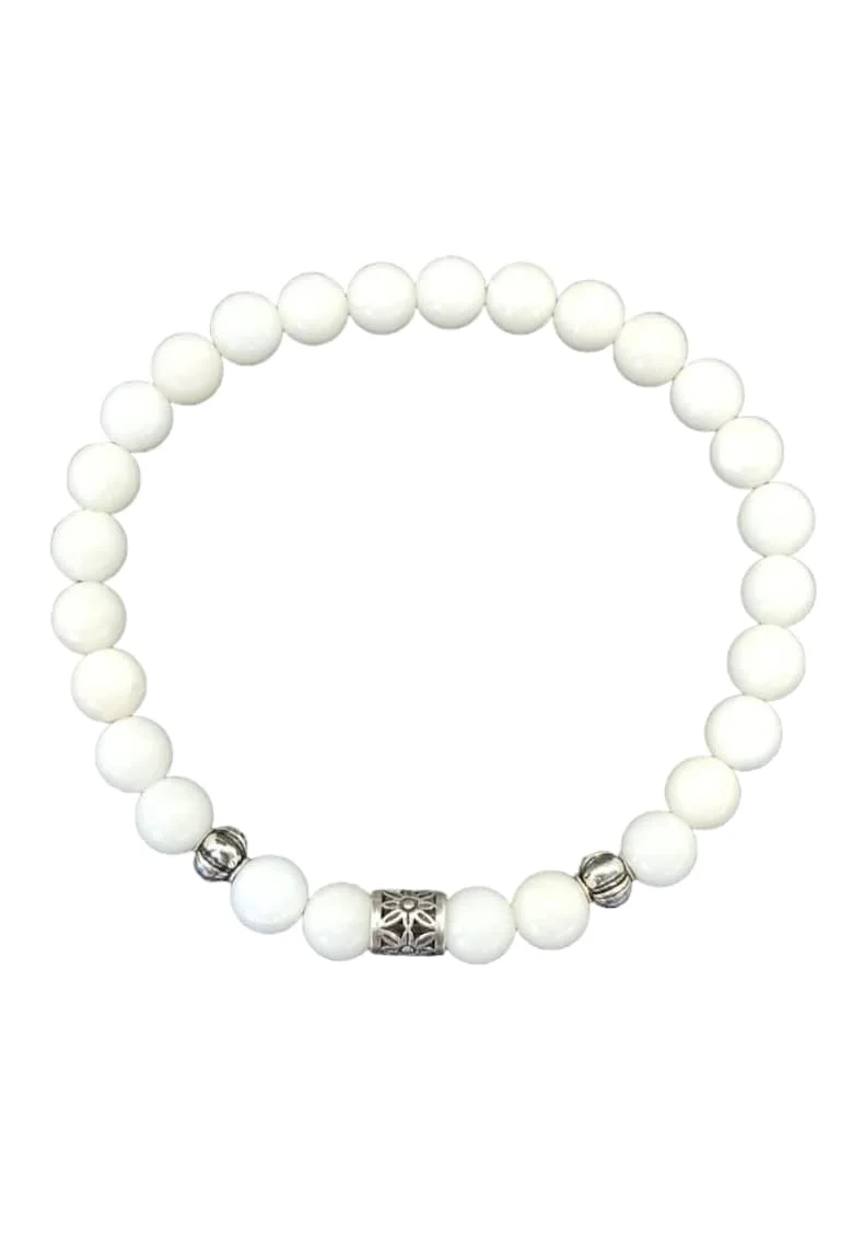 Bratara  din pietre de Coral Alb cu accesorii din Argint 925, Daria, 17-18 cm