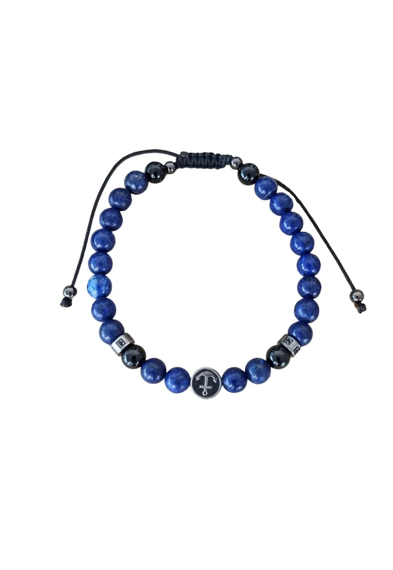 Bratara barbati snur  din pietre de Lapis lazuli si accesorii din inox