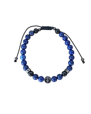 Bratara barbati snur  din pietre de Lapis lazuli si accesorii din inox
