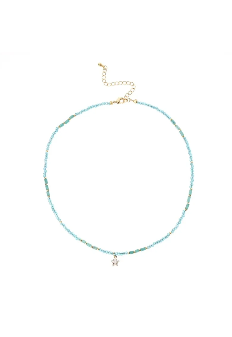 Colier choker  din cristale de apatit Colin, cu charm stea din zircon, cupru placat cu aur