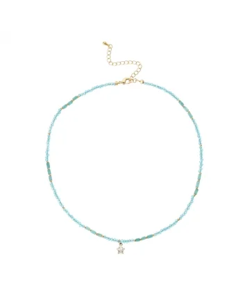 Colier choker  din cristale de apatit Colin, cu charm stea din zircon, cupru placat cu aur