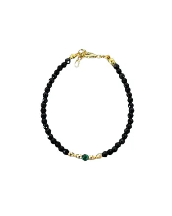 Bratara dama eleganta  Tara din spinel negru cu malachit si argint placat cu aur, 925