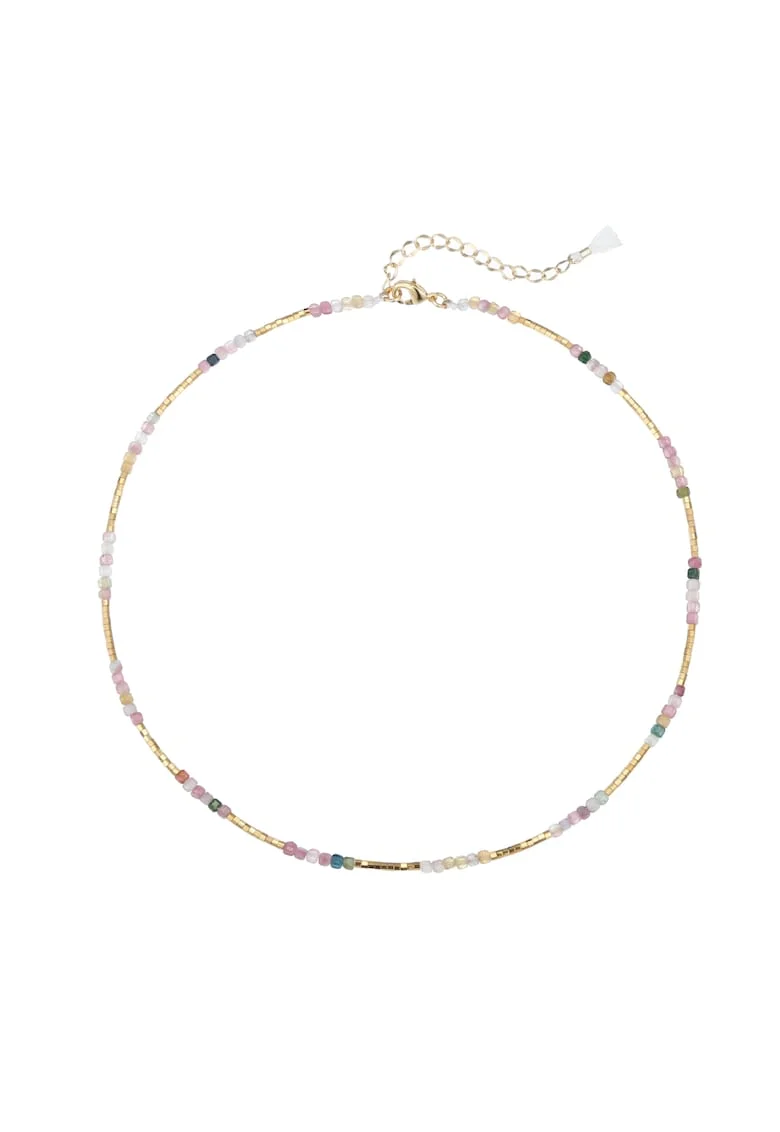 Colier Boho Turmalina multicolora,  alama placata cu aur