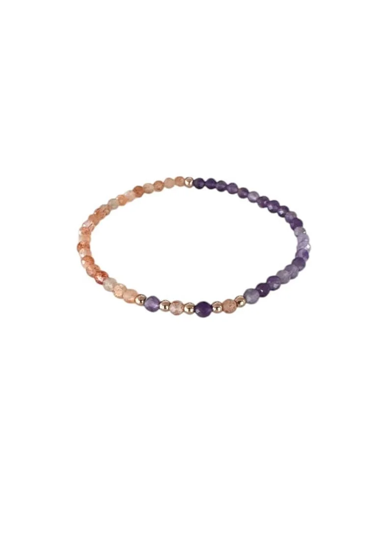 Bratara dama  Mia din ametist si piatra soarelui cu argint placat rose gold, 17.5-18 cm
