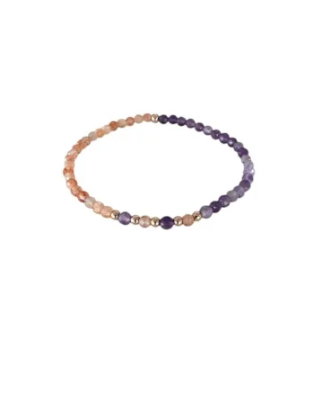 Bratara dama  Mia din ametist si piatra soarelui cu argint placat rose gold, 17.5-18 cm