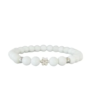 Bratara  din pietre naturale albe de Tridacna cu accesorii din argint 925, Doria, 17-