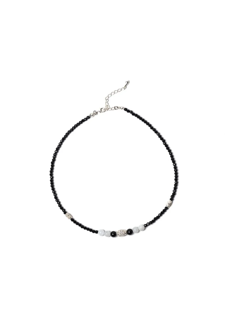 Colier Choker  din pietre naturale de Spinel negru cu accesorii si sistem de inchidere din Argint 925