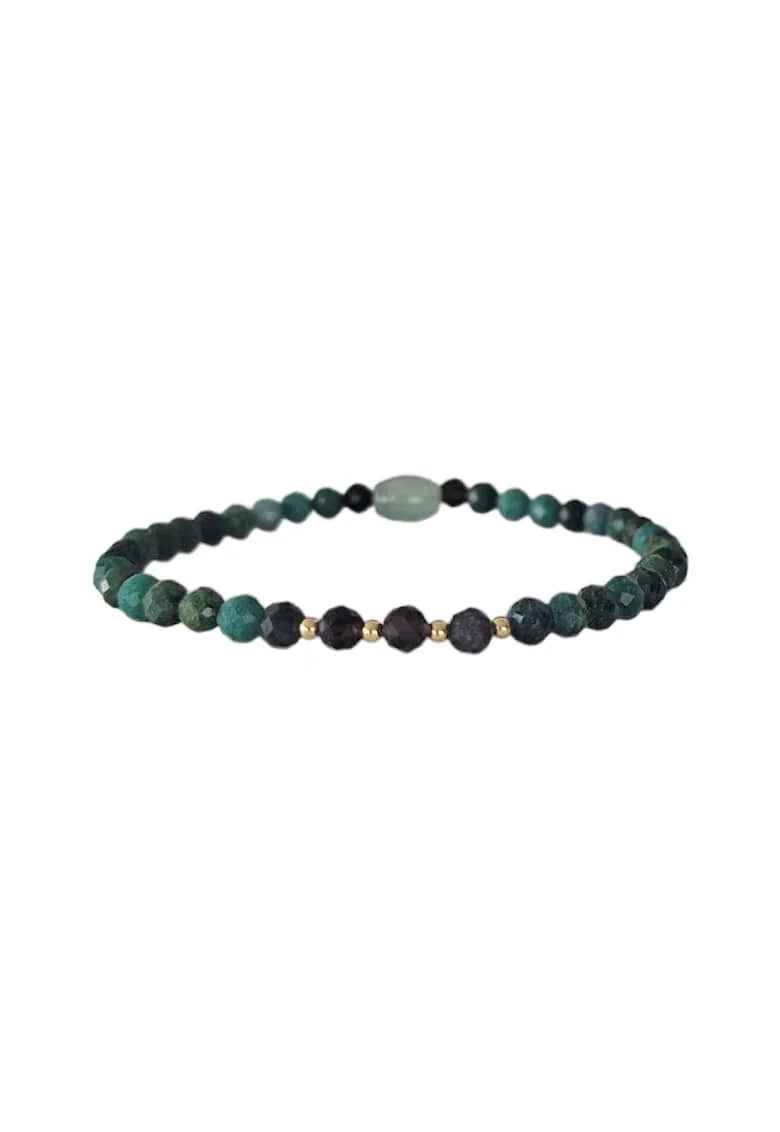 Bratara femei  din Smarald African, Obsidian si Jad Verde cu Argint placat cu Aur, 17-18 cm