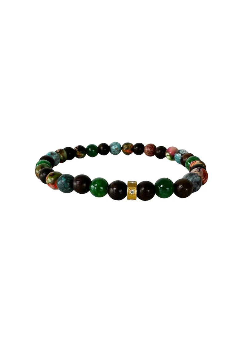 Bratara barbati colorata  din margele Emperor Stone si Lemn de Santal, 19 cm