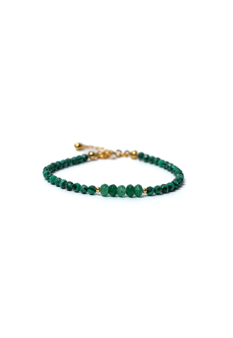 Bratara dama  din pietre sintetice de Malachit si Jad Verde cu sistem de inchidere din Argint 925 placat cu Aur 14K