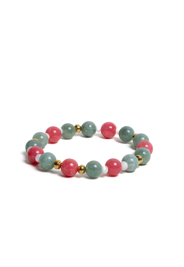 Bratara dama,  din pietre semipretioase de Jad Verde si Jad Rosu, margele de 8mm, 17-18cm