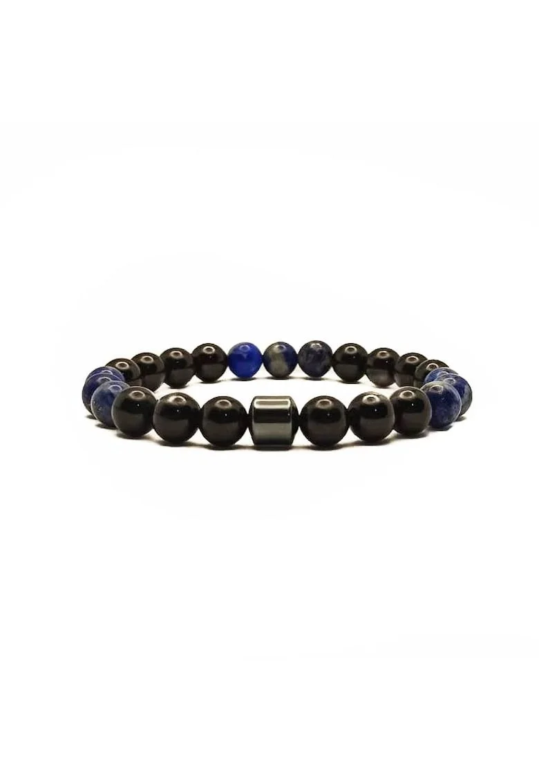 Bratara Barbati,  pentru protectie impotriva stresului si energiei negative din Turmalina si Lapis Lazuli cu Hematit, margele de 8mm, 19 cm