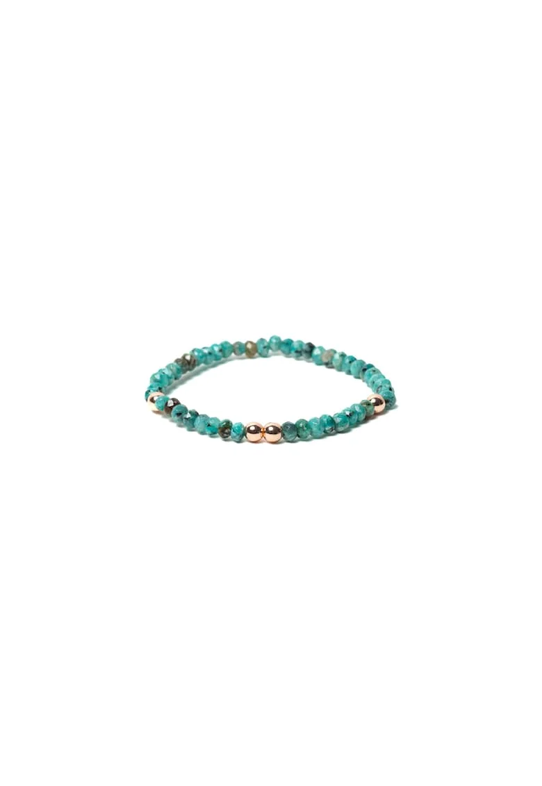 Bratara dama,  din jad verde-turcoaz fatetat si hematit rose gold, Debra, 17-18cm