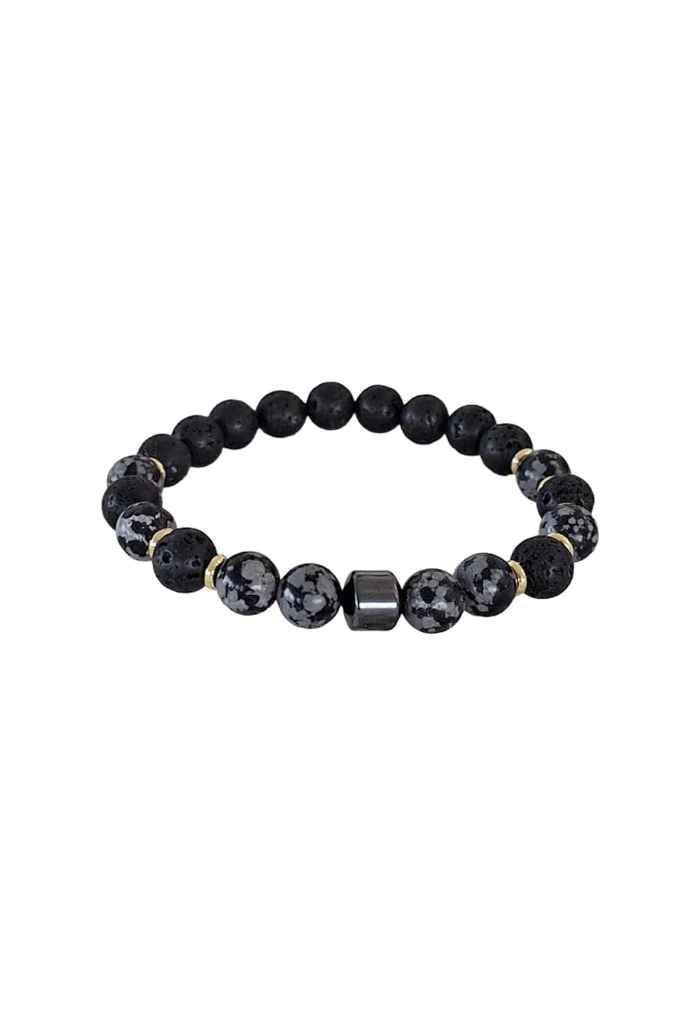 Bratara barbati  din Hematit, Snow Flake Obsidian si Piatra de Lava, margele de 8mm,