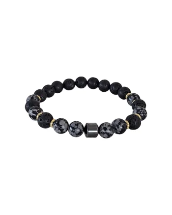 Bratara barbati  din Hematit, Snow Flake Obsidian si Piatra de Lava, margele de 8mm,