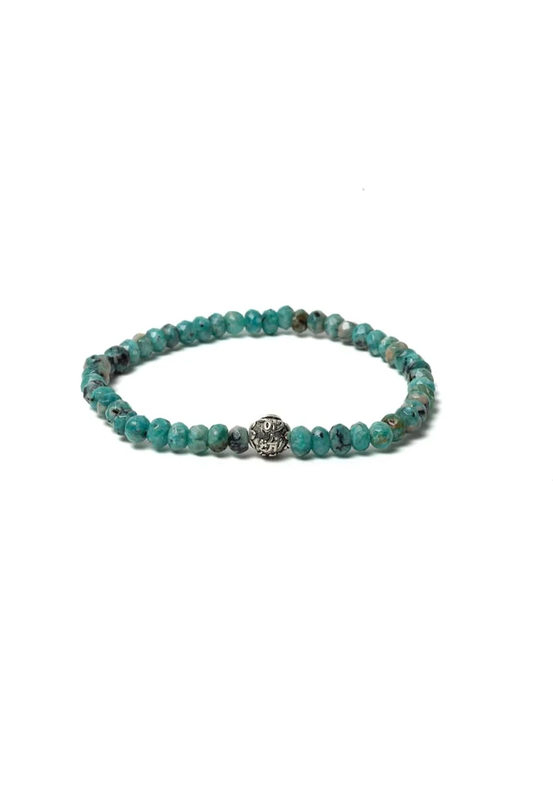 Bratara dama,  pietre naturale Jad Verde-Turcoaz fatetat cu charm din argint 925,