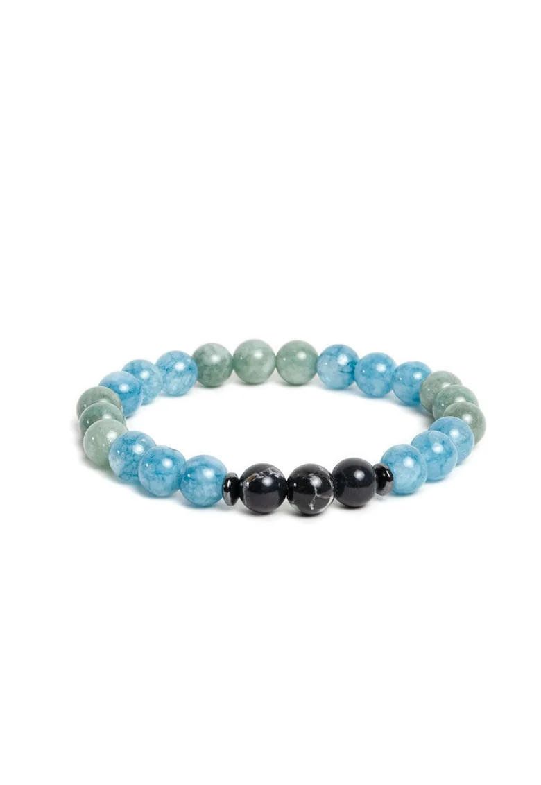 Bratara cristale dama,  din Jad Albastru, Jad Verde si Shell Turquoise Negru, Fathia, margele de 6mm,