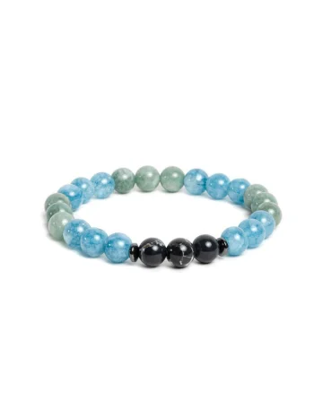 Bratara cristale dama,  din Jad Albastru, Jad Verde si Shell Turquoise Negru, Fathia, margele de 6mm,