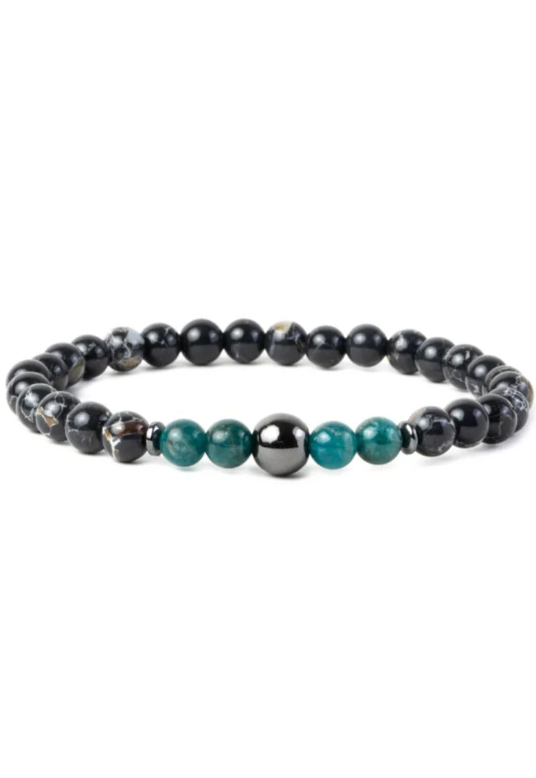 Bratara barbati pietre semipretioase,  Apatit, Shell Turquoise Negru si Hematit, Virat, sfere 6mm,
