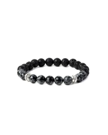 Bratara barbati realizata manual,  din Piatra de lava si Snow Flake Obsidian, Suveer, sfere de 8mm,
