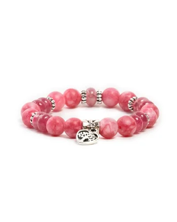 Bratara dama realizata manual,  din pietre semipretioase de Rodocrozit si Morganit, Rose, margele de 8mm, rosie,