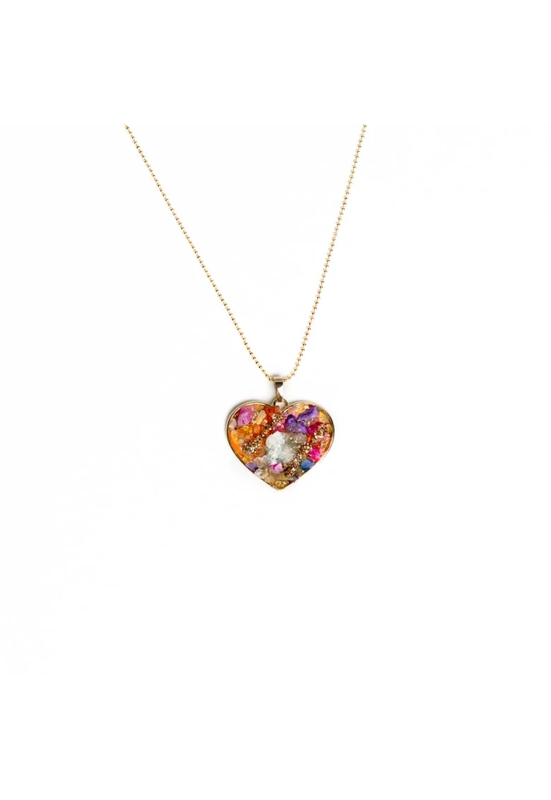 Colier multicolor  cu pandantiv inima, Madee, cu pietre semipretioase druzy aplicate, placat cu aur de 18K, 3.5 cm