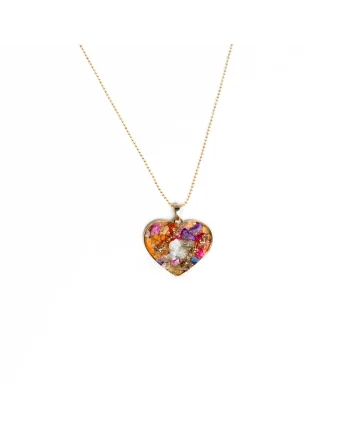 Colier multicolor  cu pandantiv inima, Madee, cu pietre semipretioase druzy aplicate, placat cu aur de 18K, 3.5 cm
