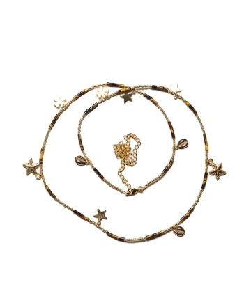 Lant de talie versatil,  din cristale de Ochi de Tigru, placat cu aur de 18K, 60 cm cu 20 cm