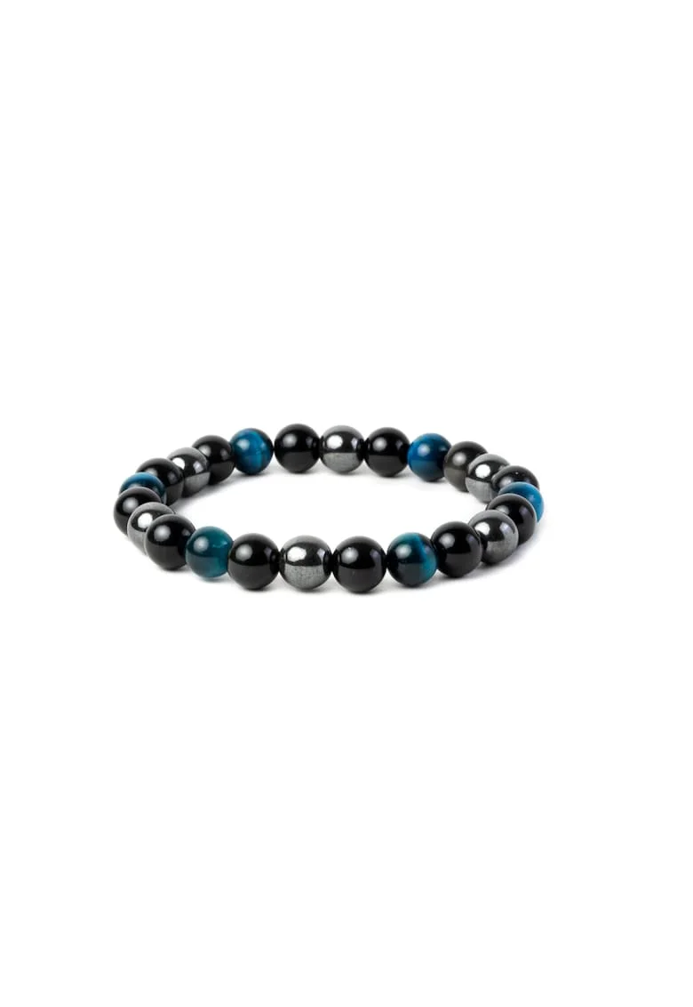 Bratara barbati,  realizata manual din Ochi de Tigru, Hematit si Obsidian, Ohas, sfere 8mm,