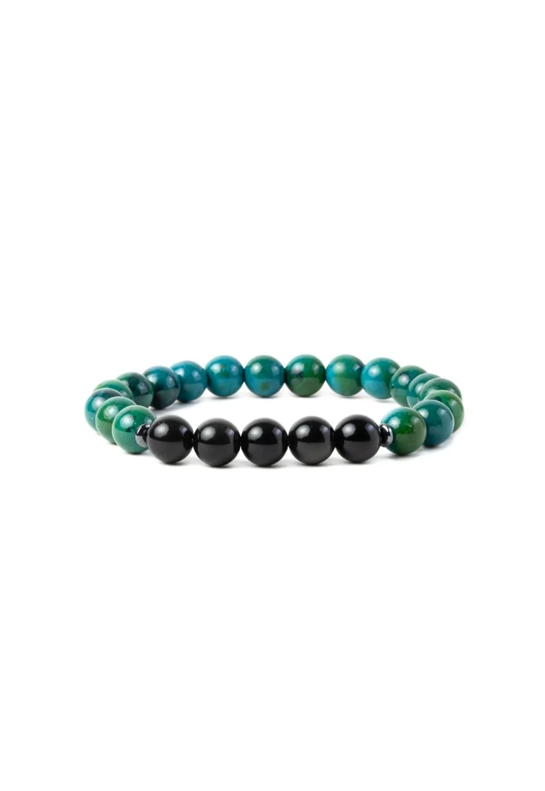 Bratara barbati din pietre semipretioase,  cristale Pheonix Stone si Obsidian, Samar, sfere de 8mm,