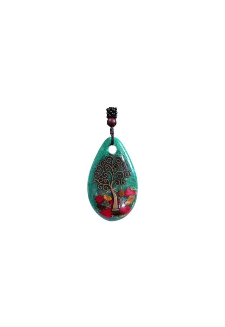 Pandantiv orgonic luminos,  cu Copacul Vietii, Ochi de Tigru si Coral Rosu Darsh, 5x3cm